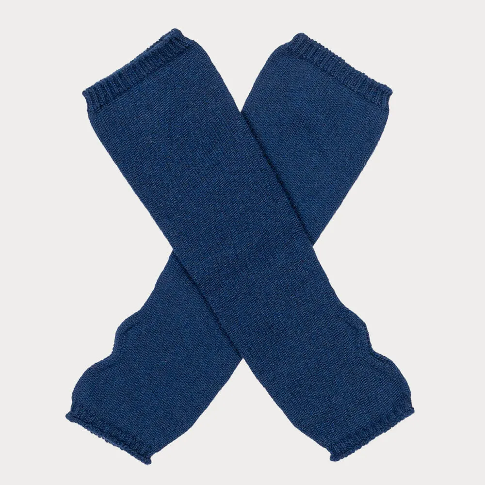 Long Navy Fingerless Cashmere Arm Warmers