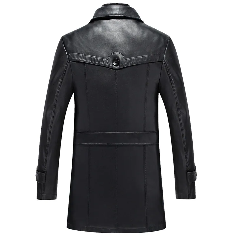 Long Solid Black Leather Coat