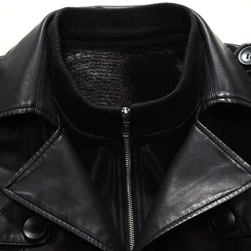 Long Solid Black Leather Coat