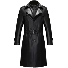 Long Solid Black Leather Coat