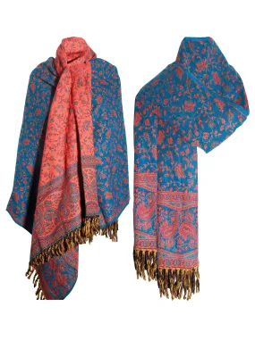 LUXURY HANDMADE TEAL blue floral Scarf Yak Wool comfortable scarf Shawl Blanket stole unisexTravel Wrap Meditation Soft Shawl special Gift