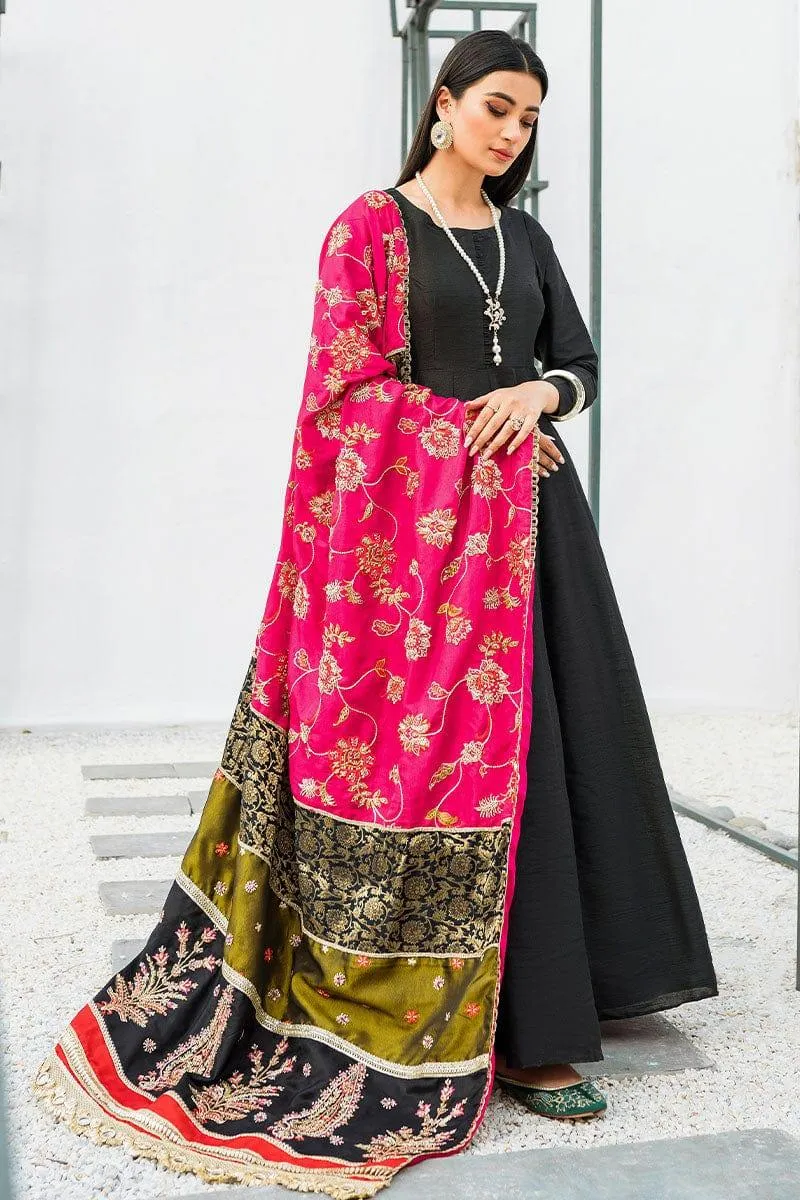 Malook - Iris - Black - Embroidered Raw Silk -3 Piece