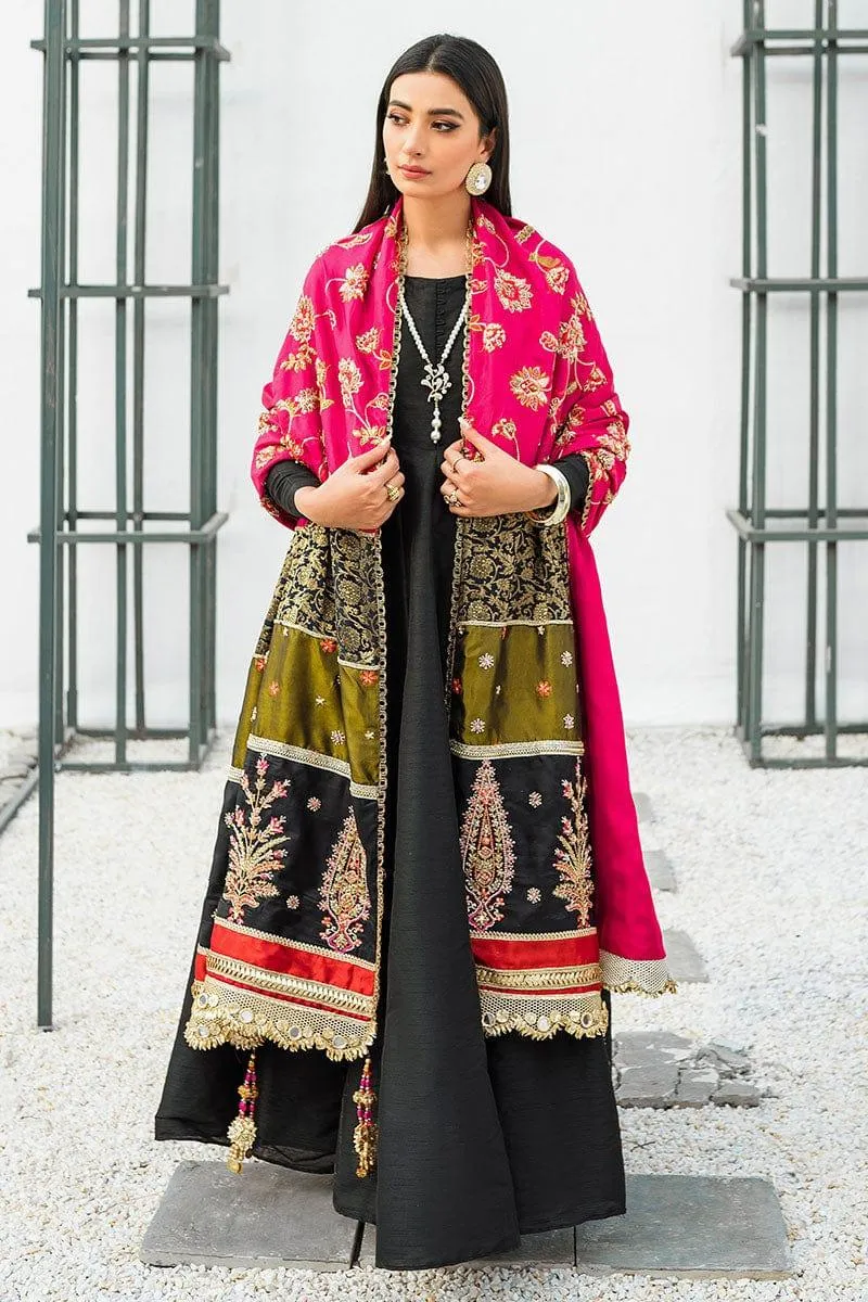 Malook - Iris - Black - Embroidered Raw Silk -3 Piece