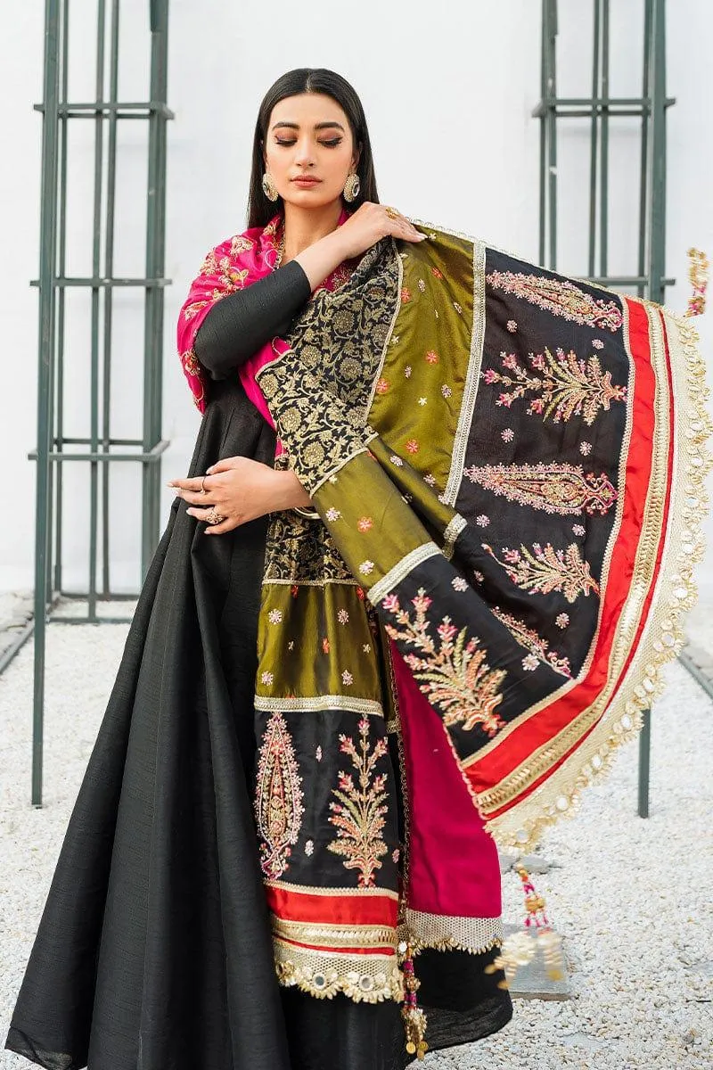 Malook - Iris - Black - Embroidered Raw Silk -3 Piece