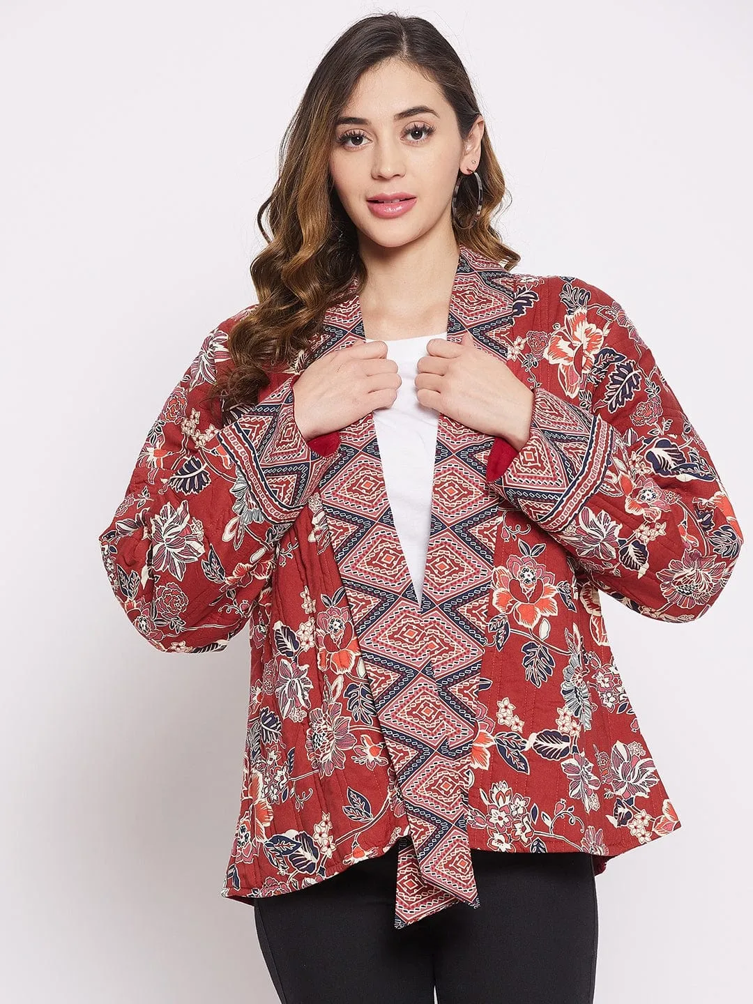 Maroon Floral Flow Jacket