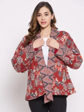 Maroon Floral Flow Jacket