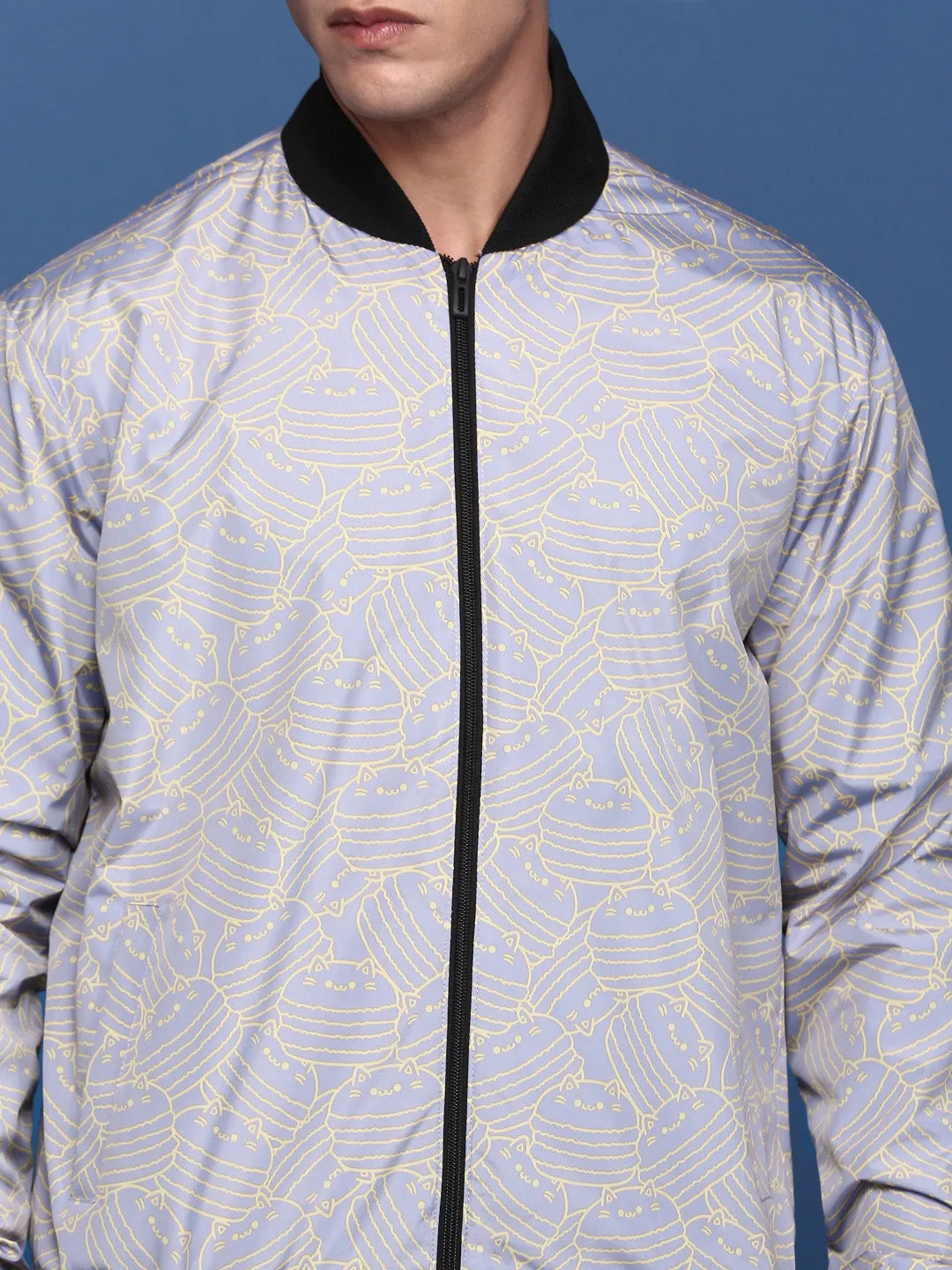 Men Printed Lavender Bomber Jacket