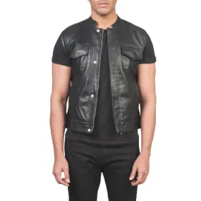 Mens Black Leather Biker Vest