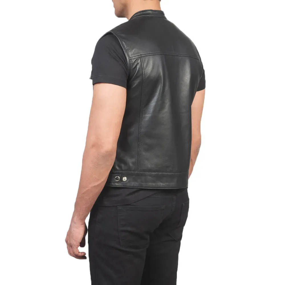 Mens Black Leather Biker Vest