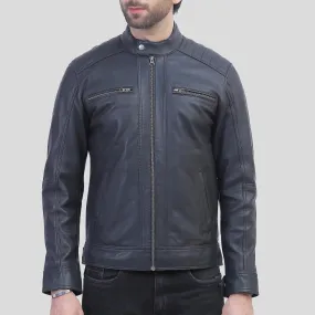 Mens Black Quilted Shoulder Distressed Leather Jacket