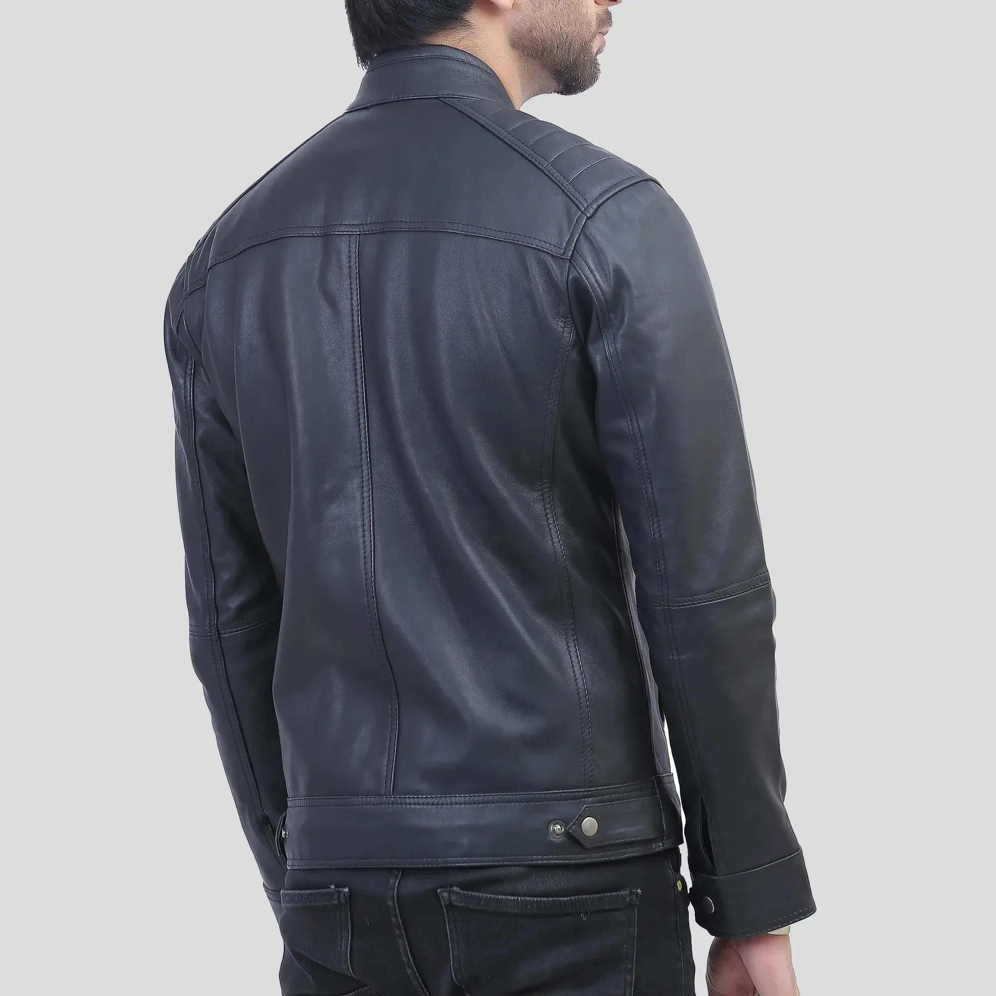 Mens Black Quilted Shoulder Distressed Leather Jacket