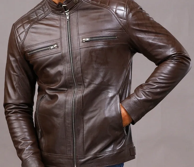 MENS LEATHER JACKET 41004 (BROWN)