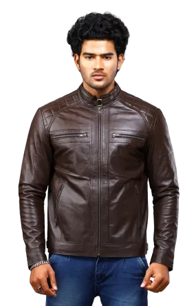 MENS LEATHER JACKET 41004 (BROWN)