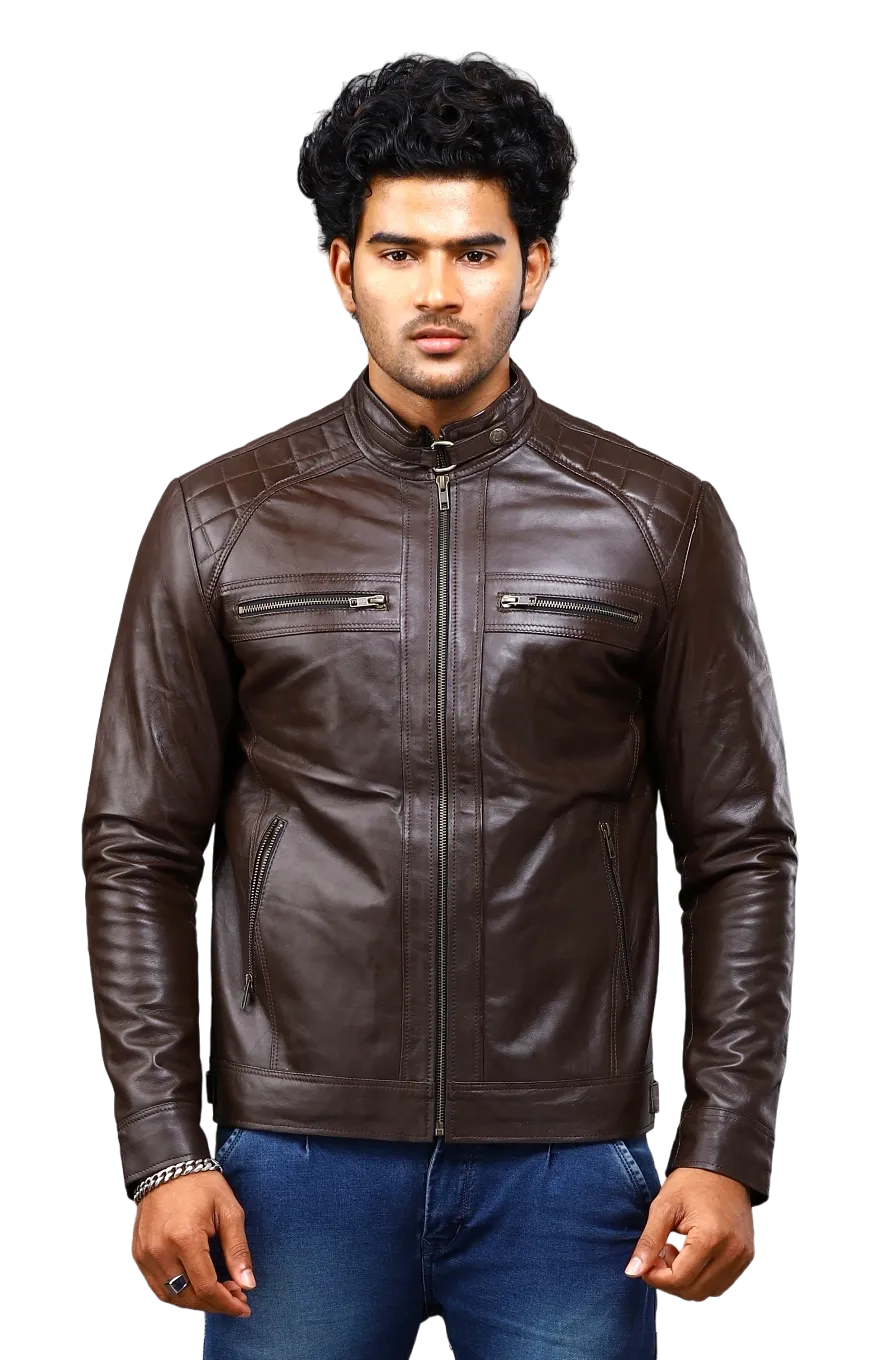 MENS LEATHER JACKET 41004 (BROWN)