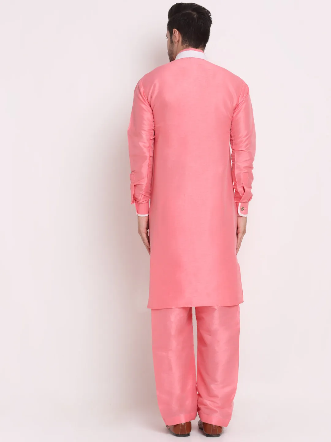 Men's Pink Solid Kurta With Pyjamas Set - Benstoke