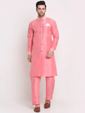 Men's Pink Solid Kurta With Pyjamas Set - Benstoke