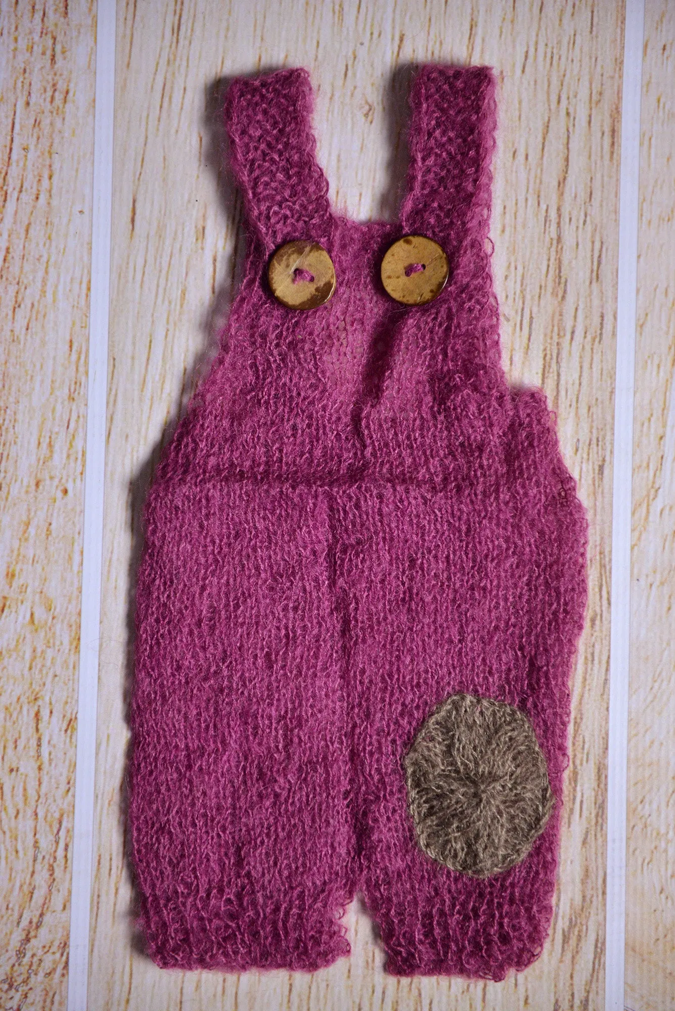 Mohair Overall with Patch and Buttons - Mauve