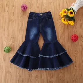 MommBaby Girls Wide-leg Solid Pocket Flare Jeans Wholesale