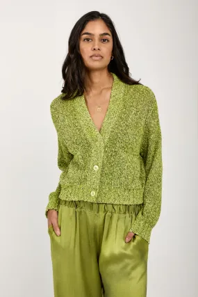 Mouliné Boxy Cotton Cardigan in Lime