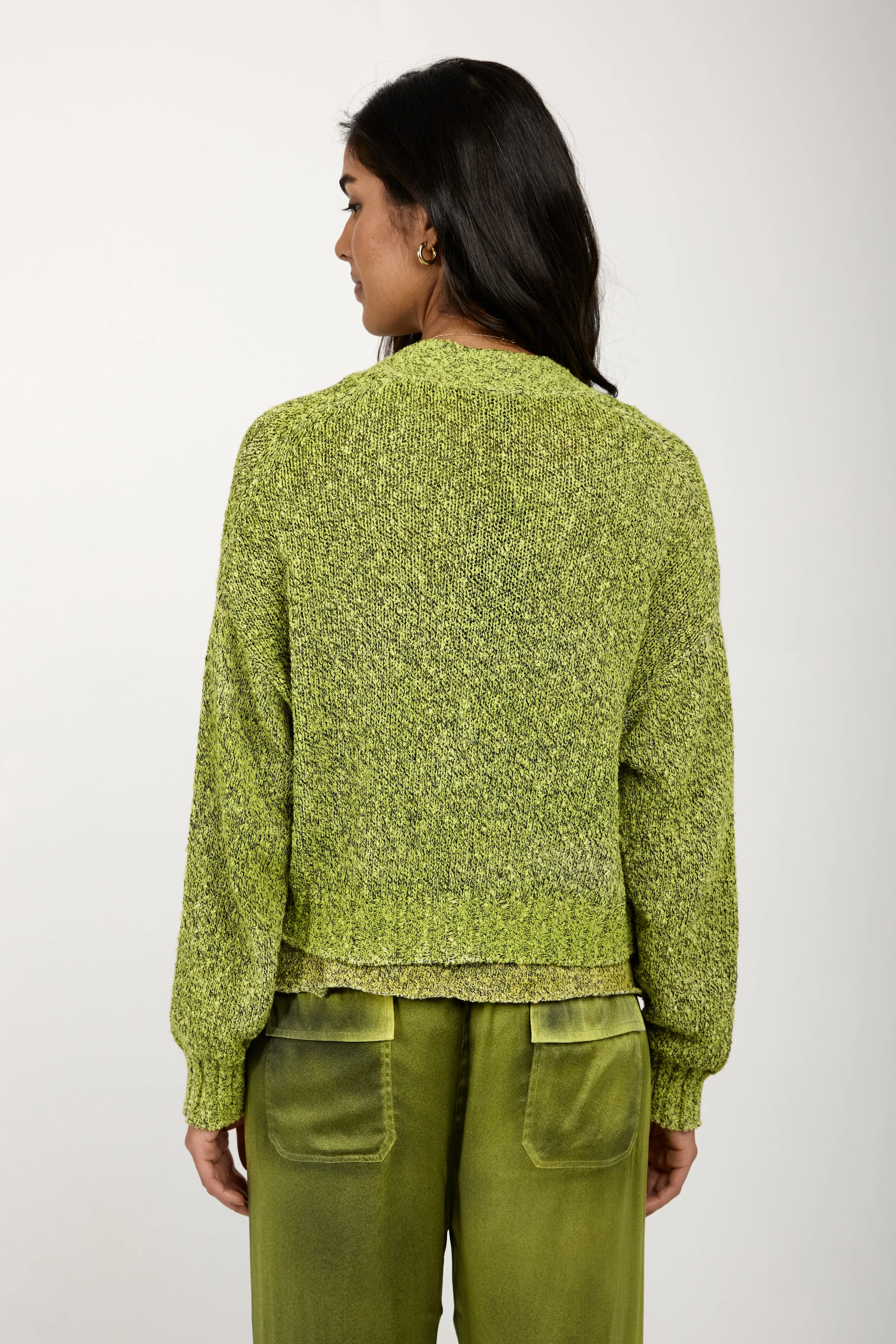 Mouliné Boxy Cotton Cardigan in Lime