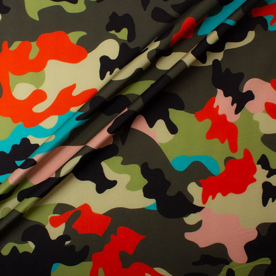 Multi-Coloured Camouflage Stretch Silk