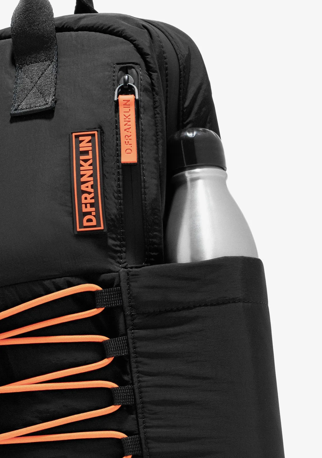 Multi-Pocket Nylon Backpack Black   Custom Set Orange