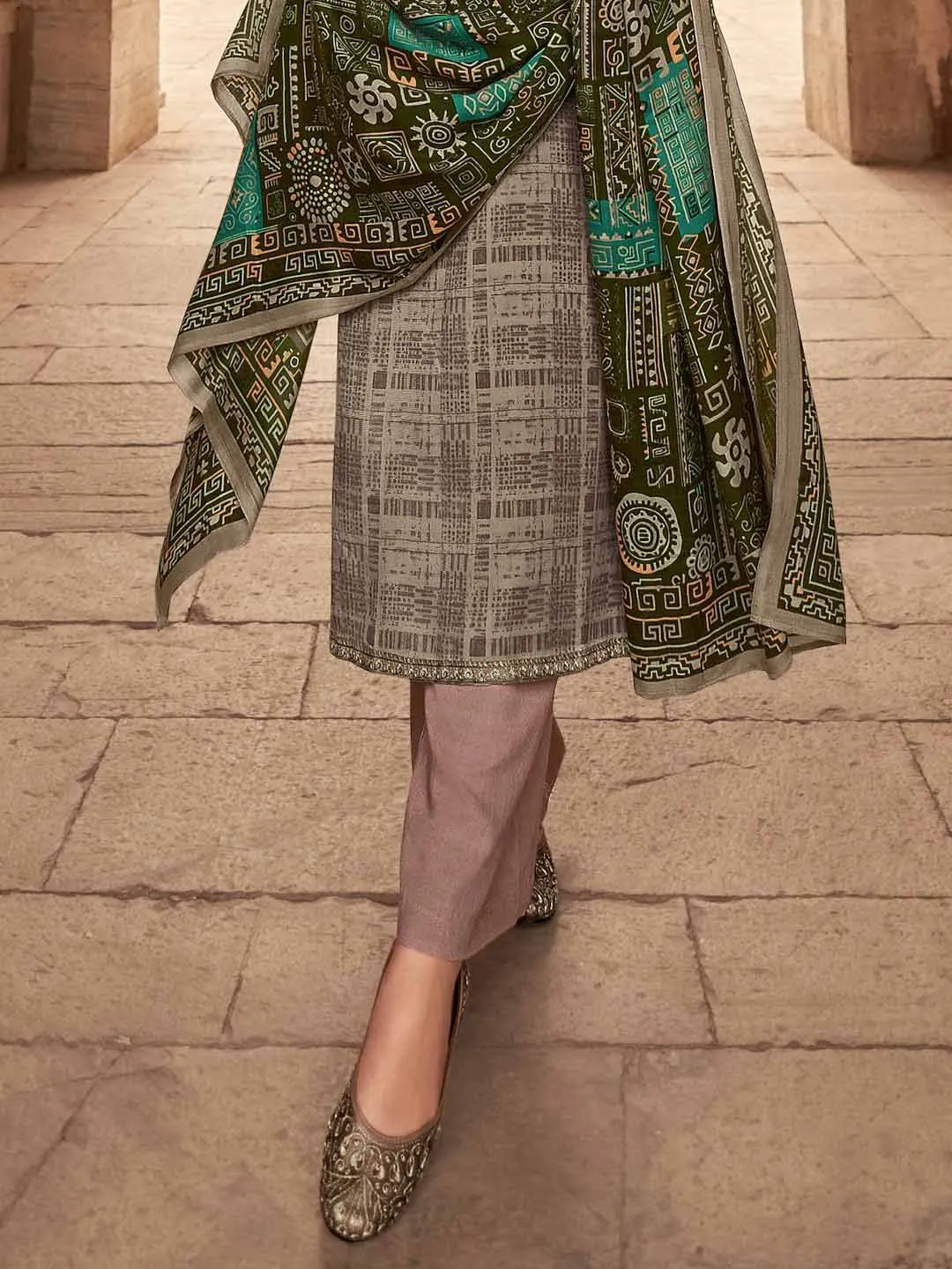 Mumtaz Arts Unstitched Brown Pashmina Winter Suit with Embroidery