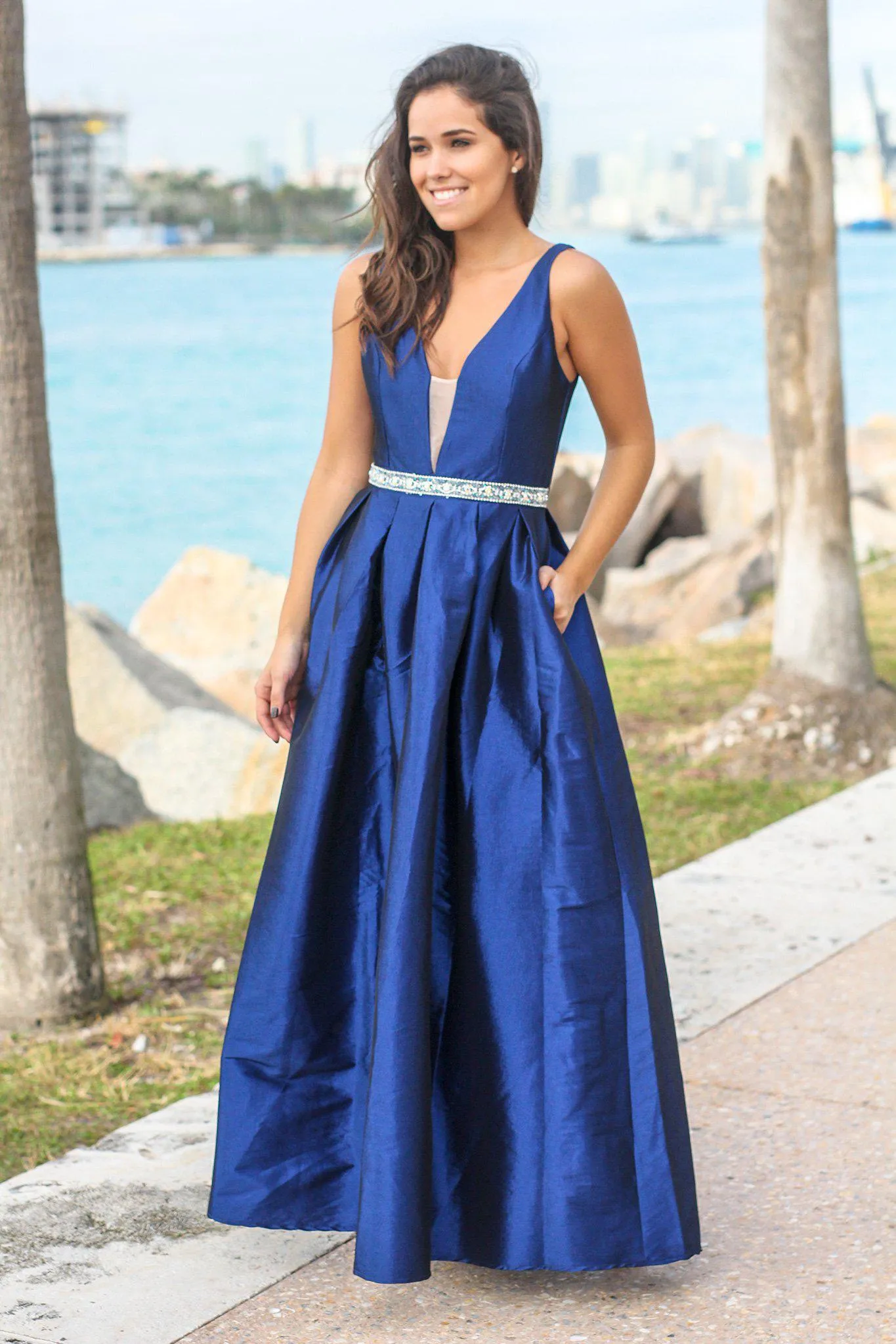 Navy Maxi Dress with Waist Detail