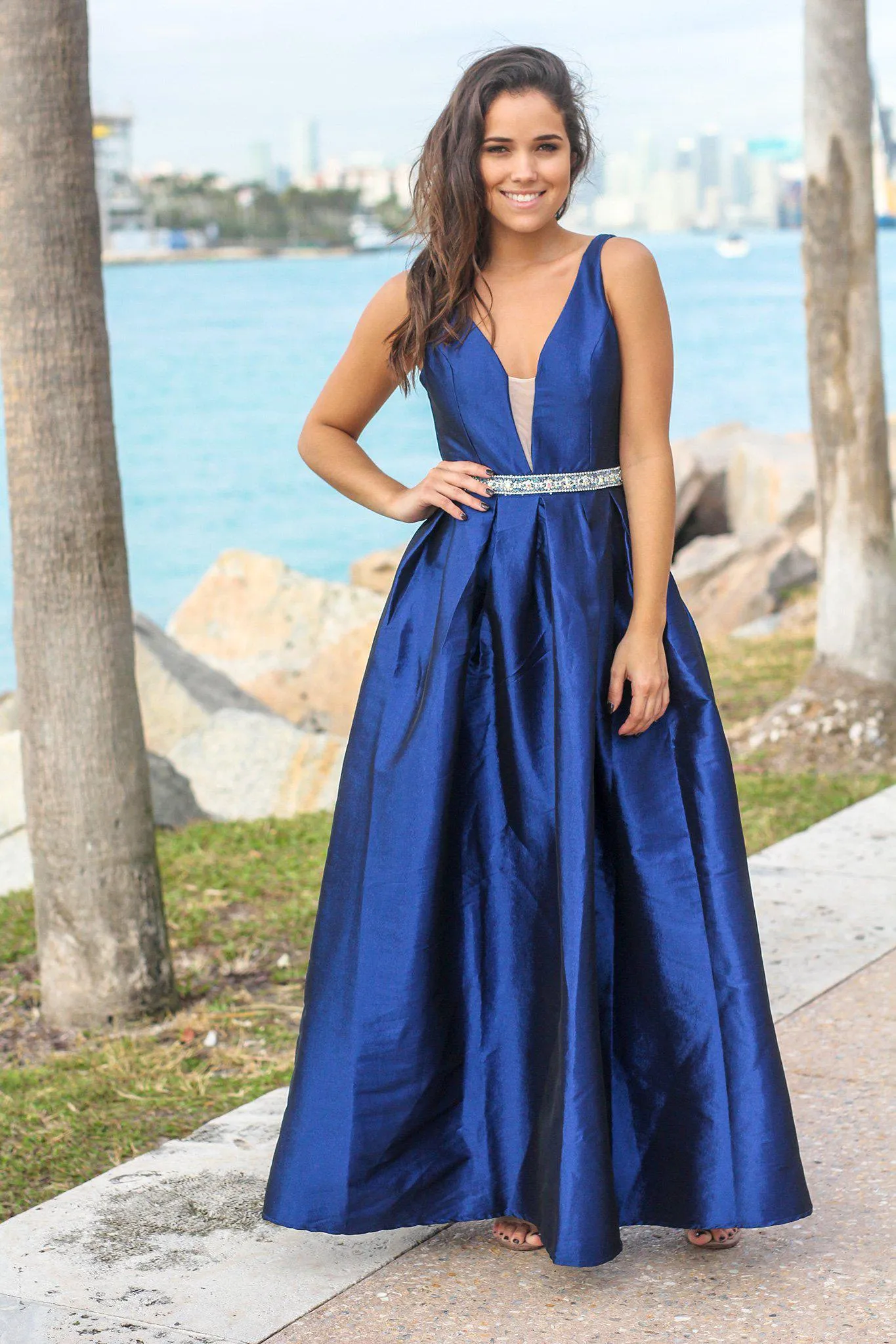 Navy Maxi Dress with Waist Detail