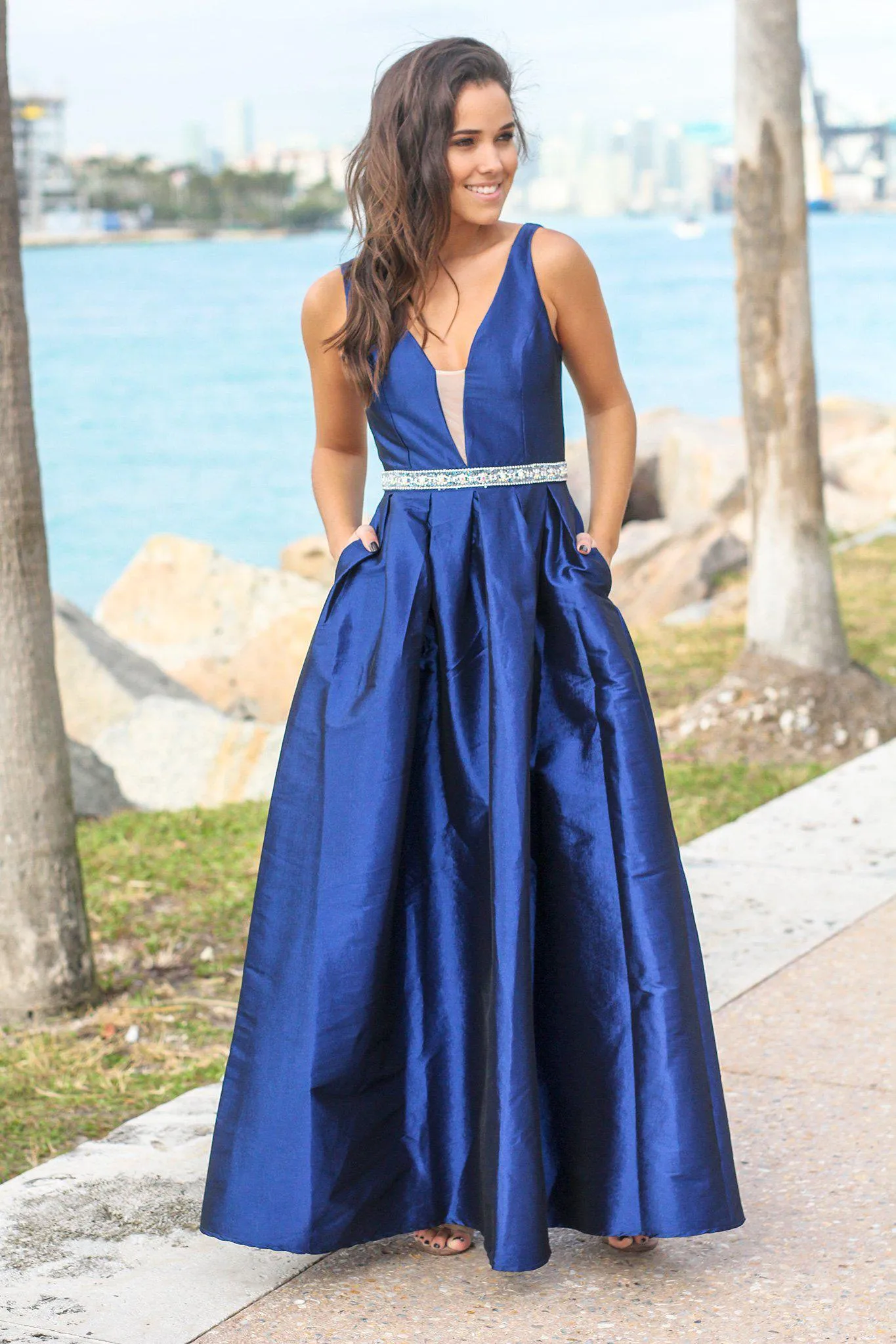 Navy Maxi Dress with Waist Detail