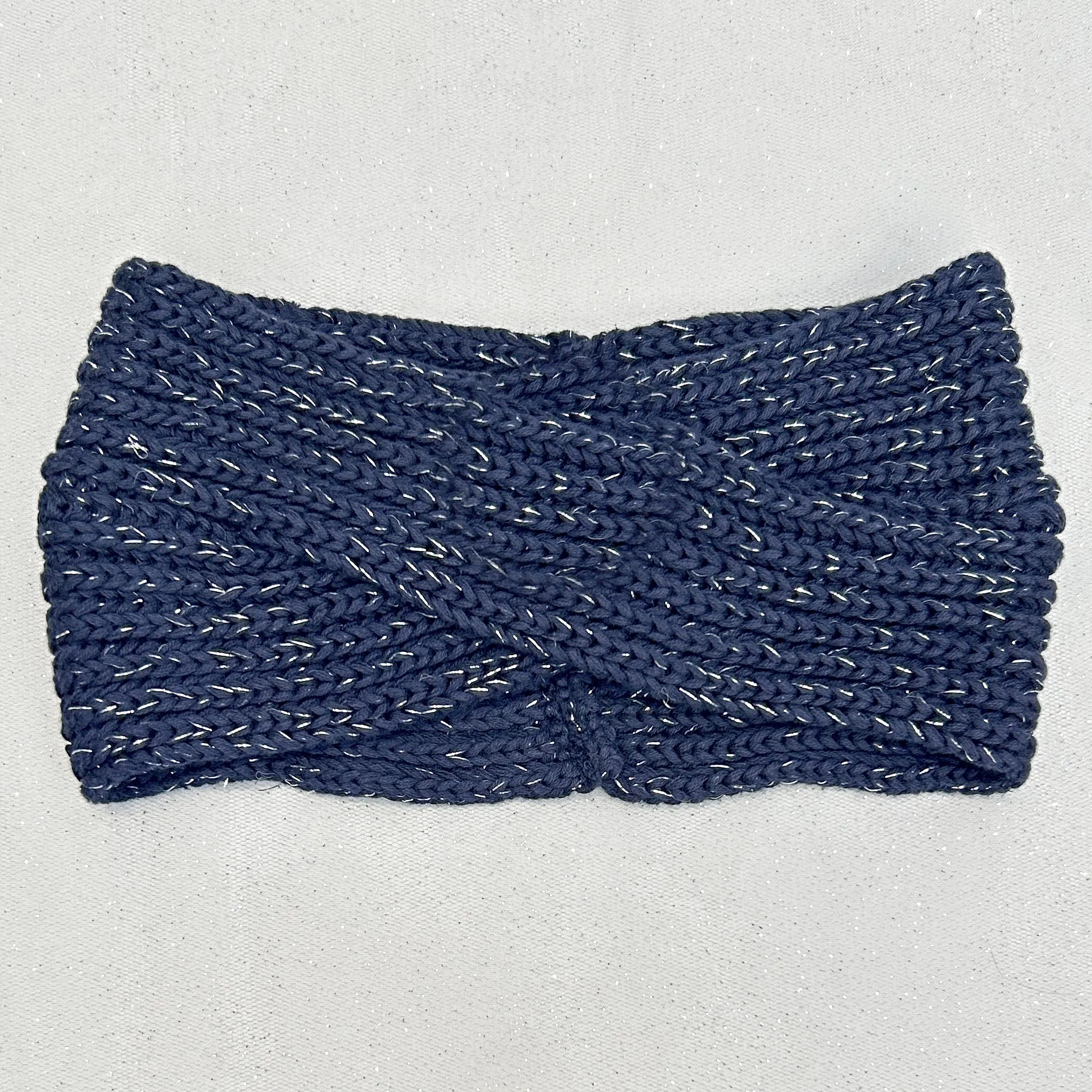 Navy Winter Headband Warm Headband in Organic Cotton Lurex Sustainable