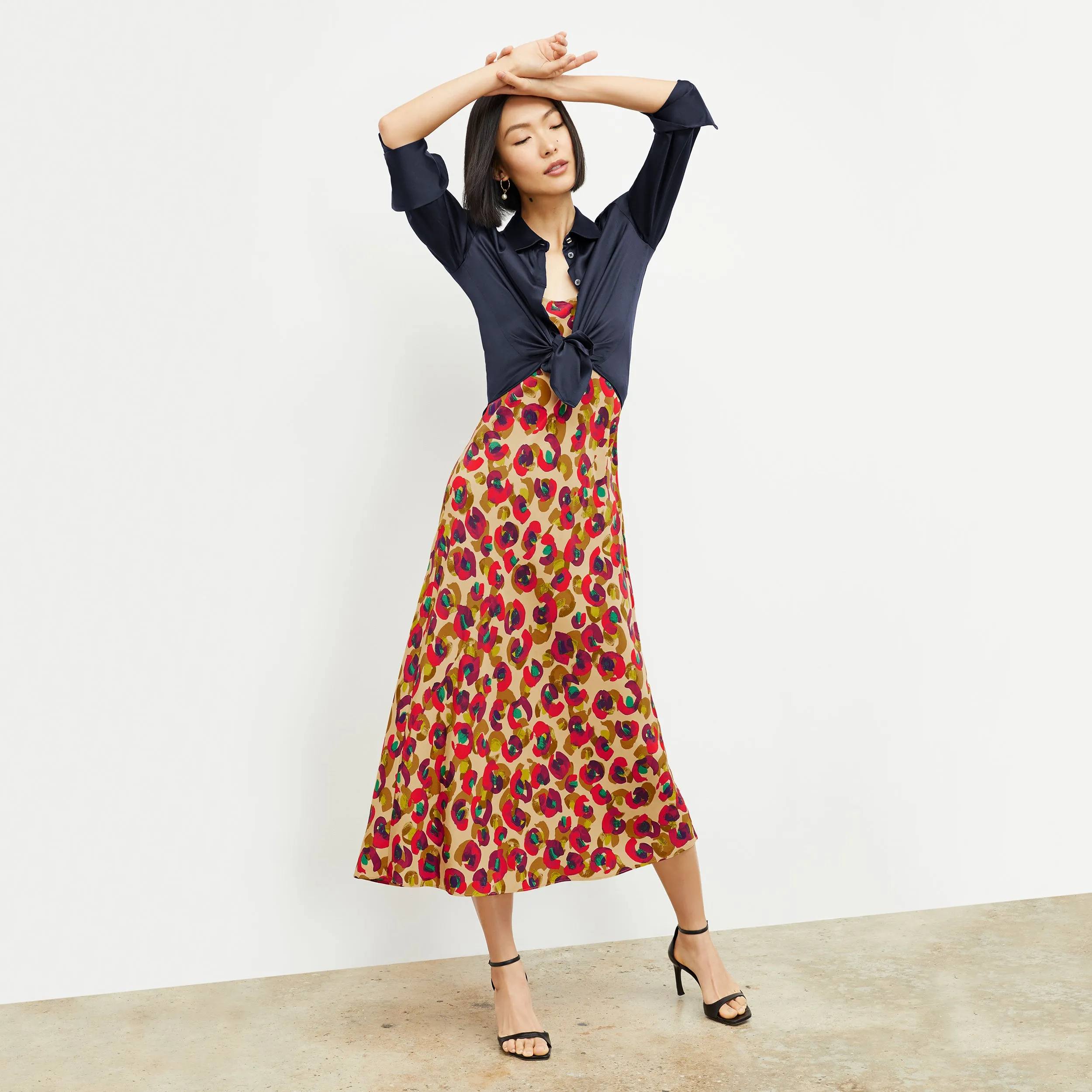 Nene Slip Dress - Washable Silk :: Peacock Print