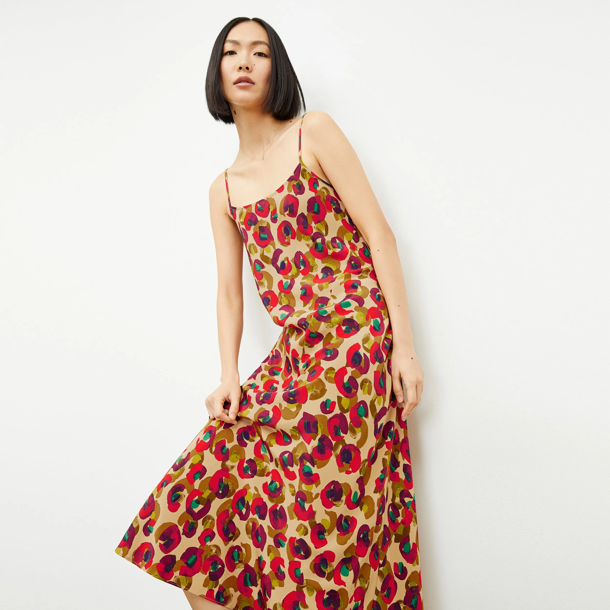 Nene Slip Dress - Washable Silk :: Peacock Print