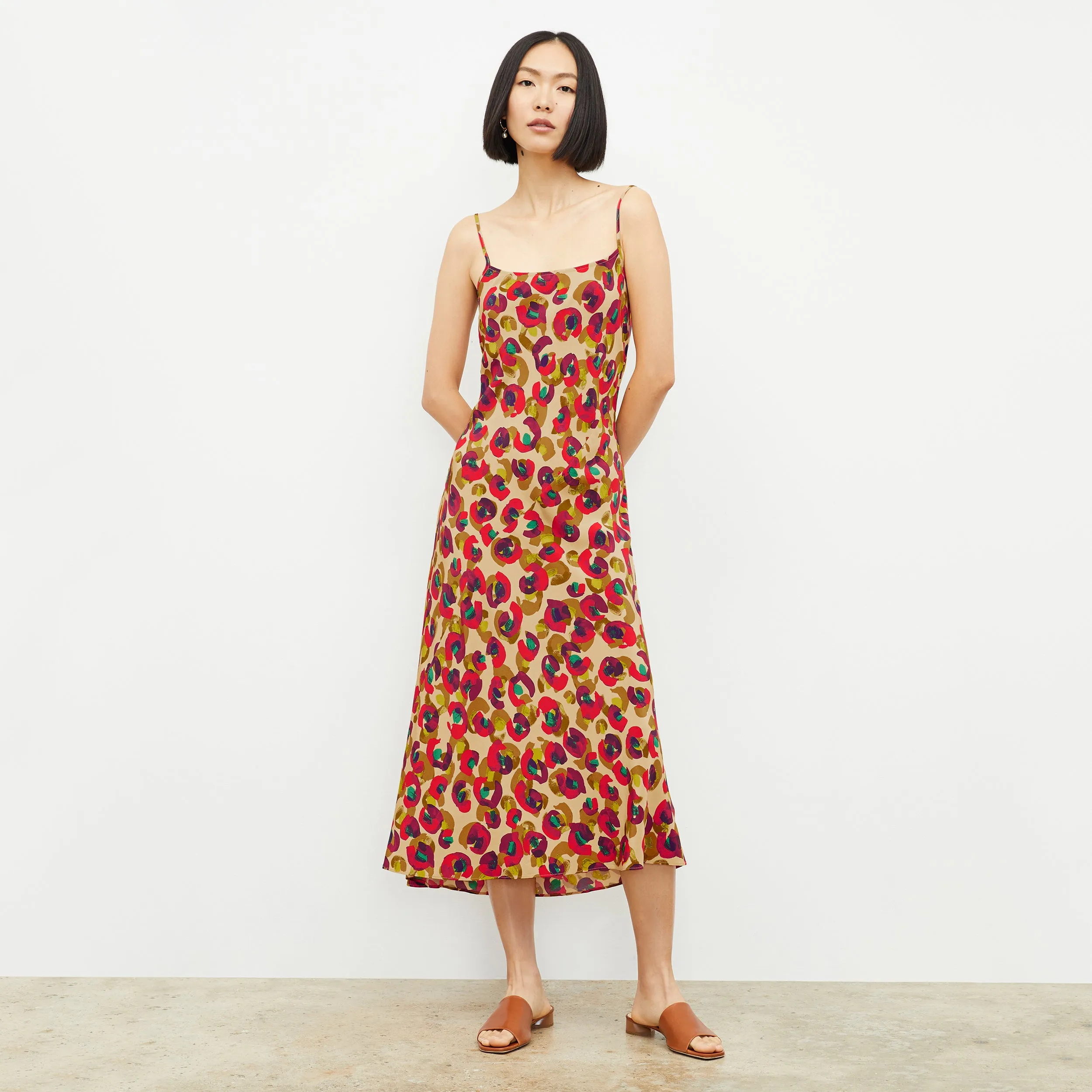 Nene Slip Dress - Washable Silk :: Peacock Print