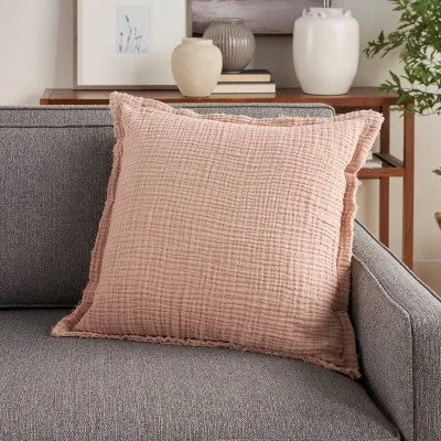 New - 20"x20" Oversize Sofia Four Layer Muslin Square Throw Pillow Cover Blush - Mina Victory