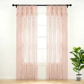 New - 84"x40" Boho Macrame Textured Cotton Window Curtain Panel Blush - Lush Décor