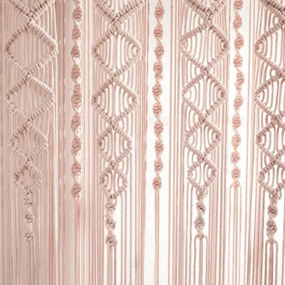 New - 84"x40" Boho Macrame Textured Cotton Window Curtain Panel Blush - Lush Décor