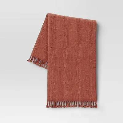 New - Crystal Chenille Woven Throw Blanket Terracotta Orange - Threshold