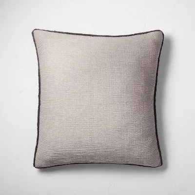 New - Euro Textured Chambray Cotton Pillow Sham Dark Gray - Casaluna