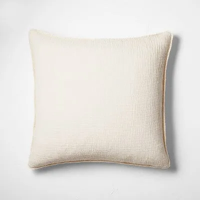 New - Euro Textured Chambray Cotton Pillow Sham Natural - Casaluna