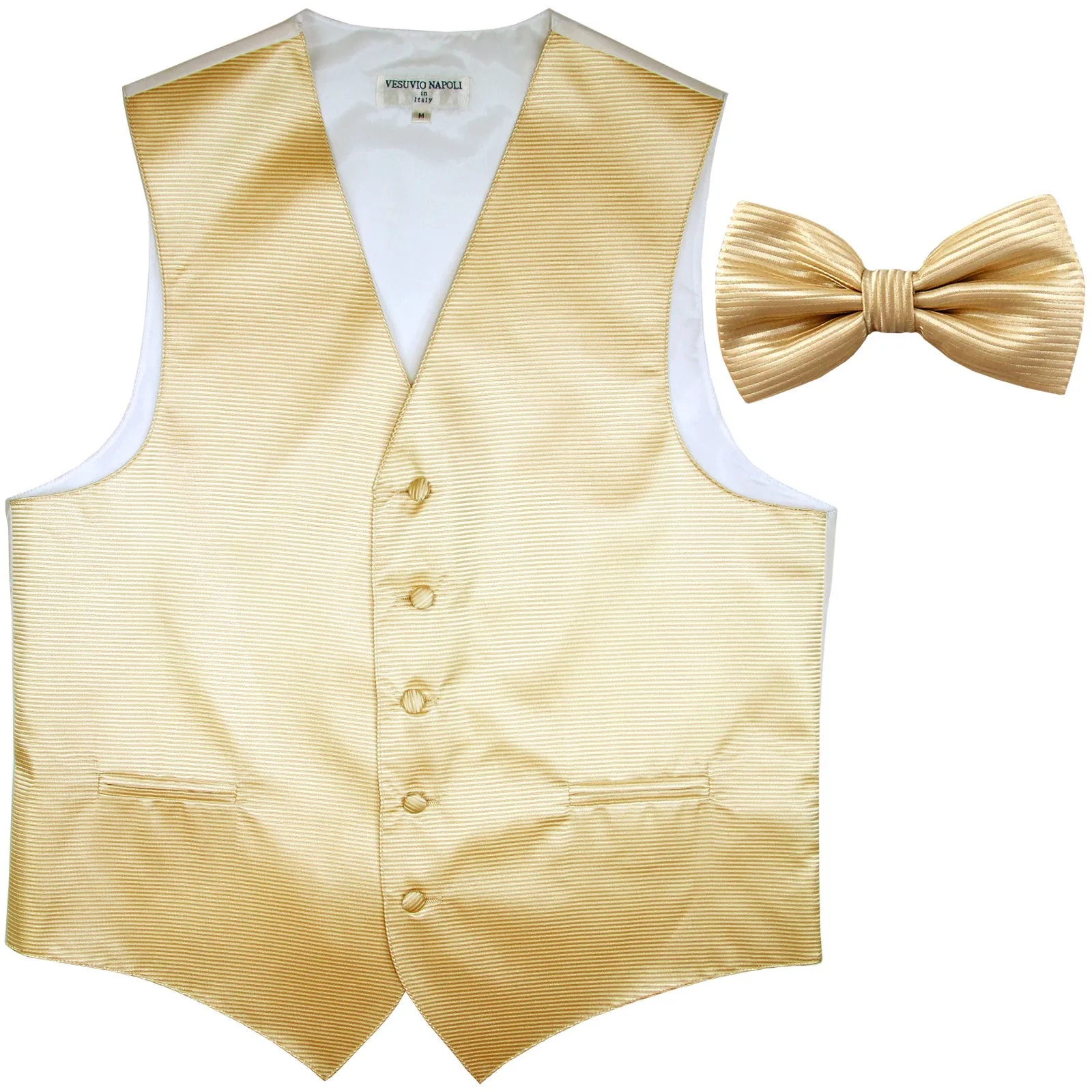 New formal men's tuxedo vest waistcoat & bowtie horizontal stripes prom ivory