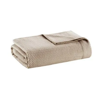 New - Full/Queen Textured Cotton Blanket Khaki