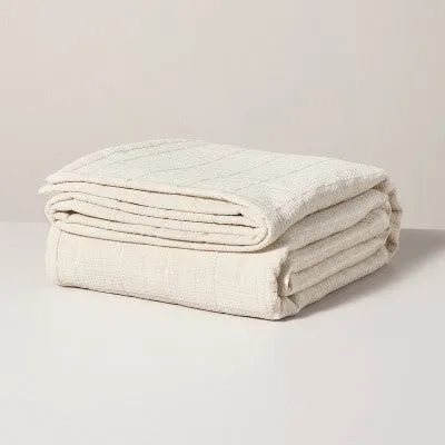 New - Full/Queen Textured Grid Quilt Beige - Hearth & Hand with Magnolia