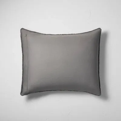 New - King Textured Chambray Cotton Pillow Sham Dark Gray - Casaluna