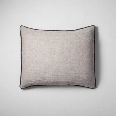 New - King Textured Chambray Cotton Pillow Sham Dark Gray - Casaluna