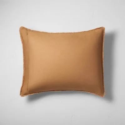 New - King Textured Chambray Cotton Pillow Sham Warm Brown - Casaluna