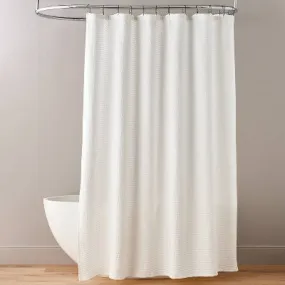 New - Textured Horizontal Stripe Matelassé Shower Curtain Cream - Hearth & Hand with