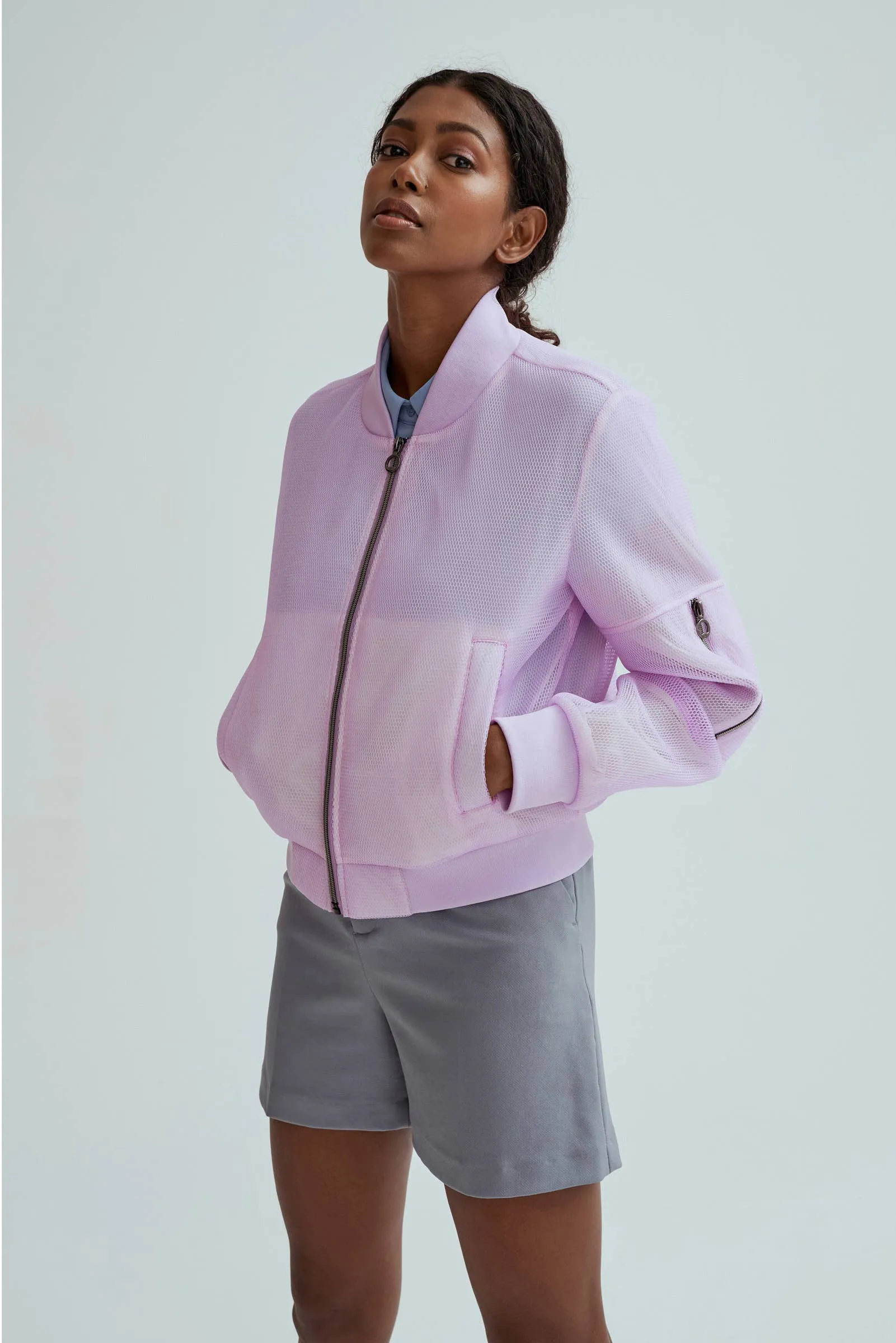 Noize Gianna Bomber Jacket - Lilac & Off White