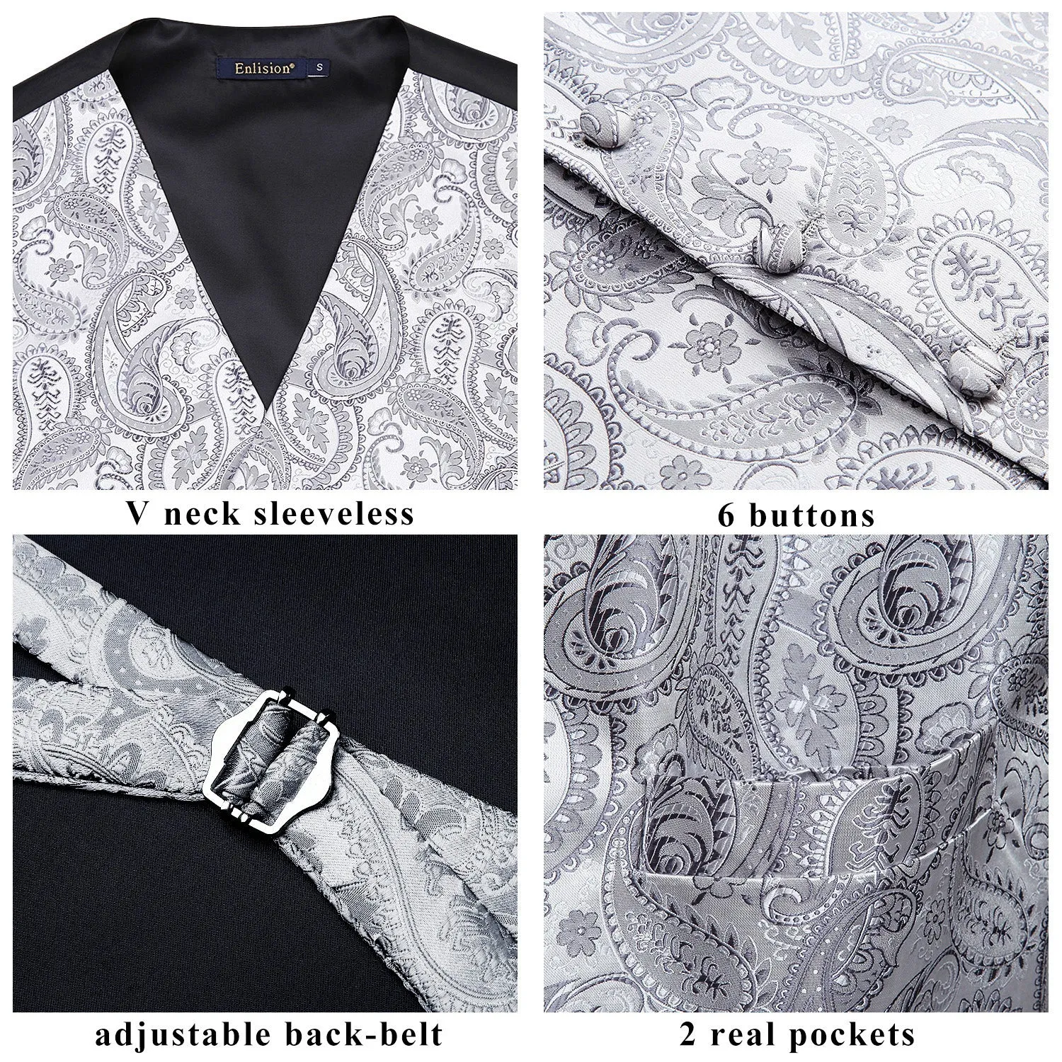 Paisley Suit Vest Tie Handkerchief Set - GRAY