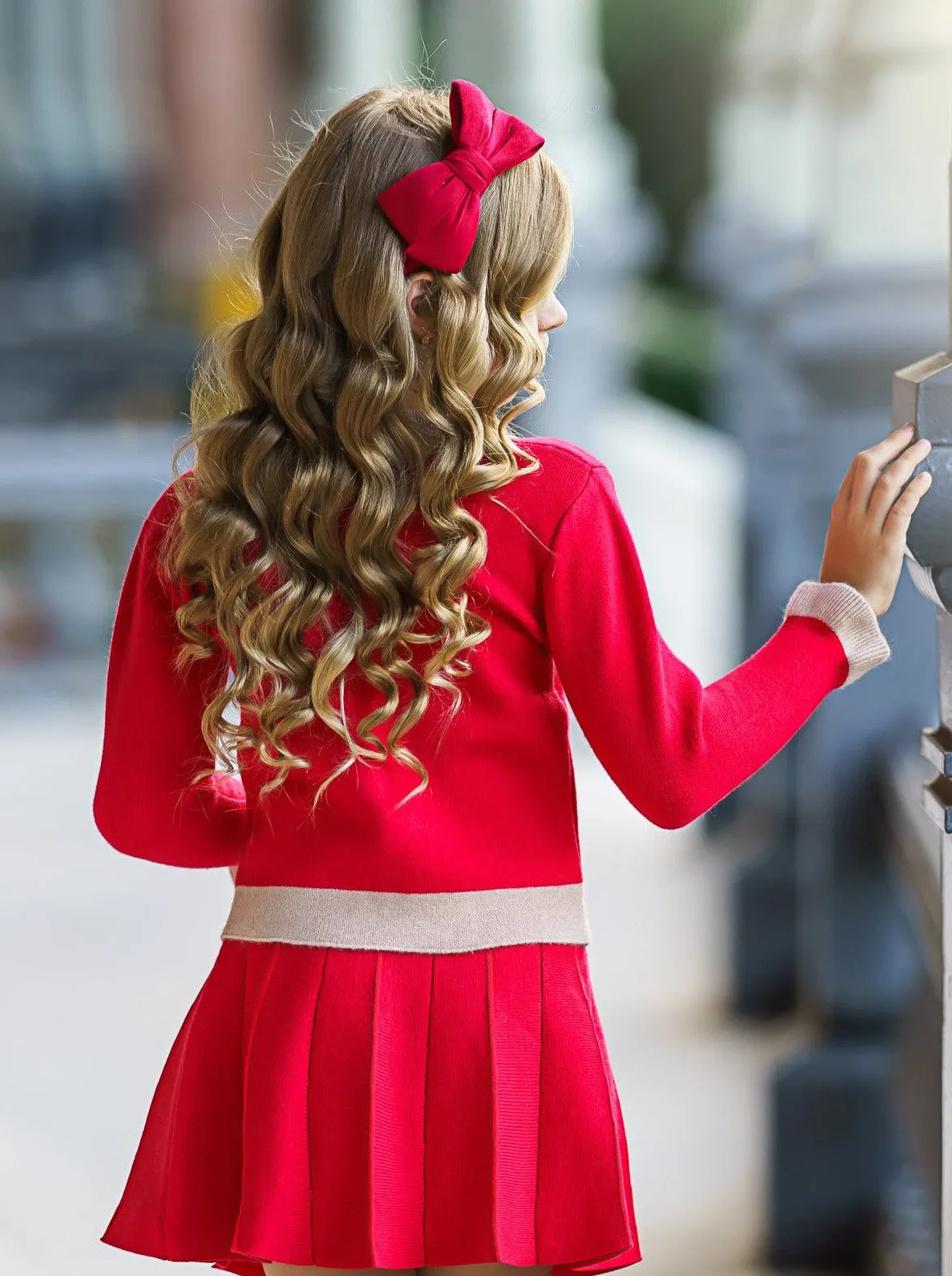 Pearl Girl Red Cardigan And Skirt Set